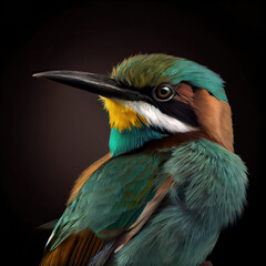 Vibrant Bee-Eater Bird Portrait With Dark Background