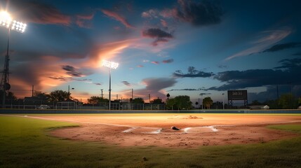 Baseball games during twilight, the atmospheric beauty, warm tones, and under the twilight sky