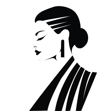 In this striking black and white vectorised artwork, a fashion model's portrait comes to life, showcasing a perfect blend of elegance and simplicity.