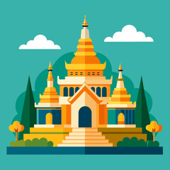 Naklejka premium Thai temple. Vector illustration in flat design style. Travel concept.