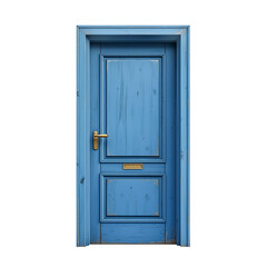 Wooden blue door isolated on transparent background. PNG file.