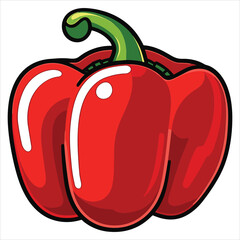 red bell pepper line art cartoon style vector