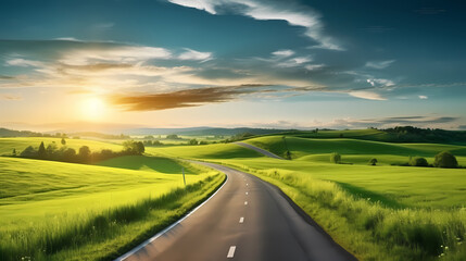 Naklejka premium A wide open road that captures the feeling of endless possibilities midway through a road trip