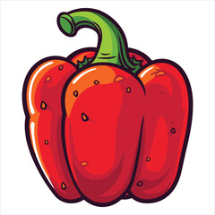 red bell pepper line art cartoon style vector