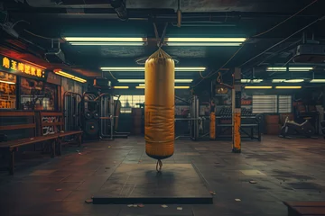 Fotobehang a vintage retro gym, boxing bag as the centerpiece © Rainbow Kuma