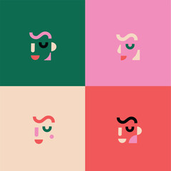 Face portraits colour icons abstract children vector geometric logo