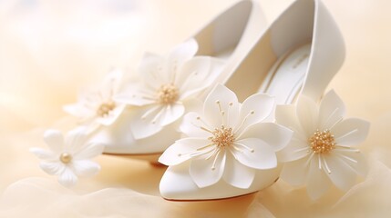 a pair of white shoes with flowers