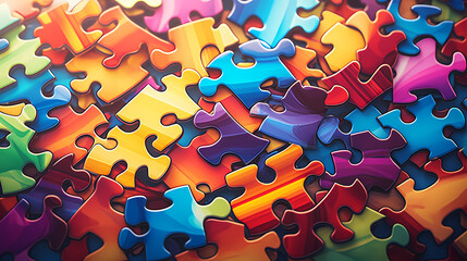 Puzzle background with vibrant abstract shapes and calming tones helpful for mental health
