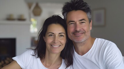 Happy couple sharing a warm, candid moment at home. casual and relaxed portrait. modern lifestyle. AI