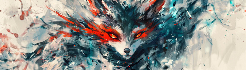 Watercolor portrait of a mysterious fox assassin from MMORPG with haunting eyes and a mystical aura - obrazy, fototapety, plakaty