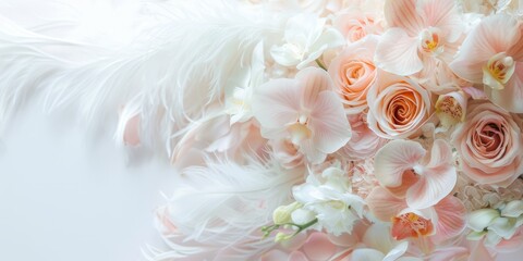 Elegant floral background in peach-pink and cream colours. Space for text.	
 - obrazy, fototapety, plakaty