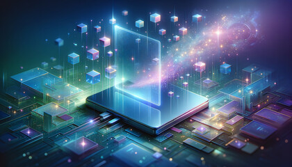 Sleek e-wallet gracefully transforming into glowing digital fragments.