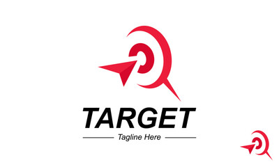 Target logo Design Template With Circle. Red Aim, Arrow, Idea Concept, Perfect Hit, Winner, Target Goal Icon. Success Abstract Pin Logo.