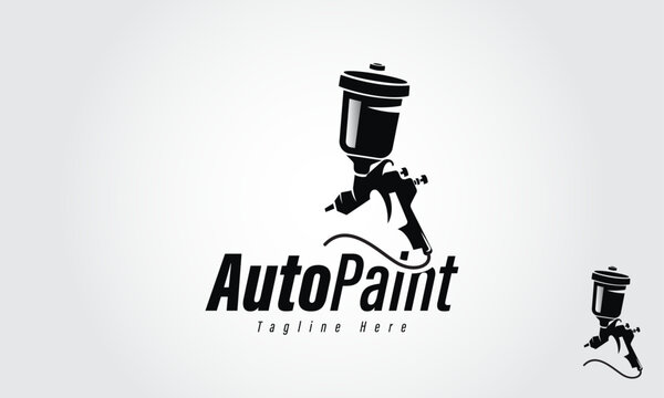 Auto Car Paint Machine Logo Design Template With Black Color. Auto Paint With Spray Gun.