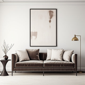 brown soft sofa living room generative ai