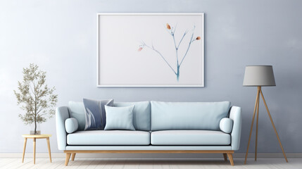 interior design sofa modern and soft blue room generate ai