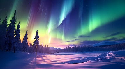 Vivid image of Northern Lights twinkling in the night sky - obrazy, fototapety, plakaty
