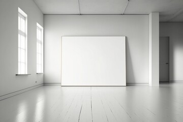 Mockup of a Large Artist Studio with a Very Large Blank Canvas