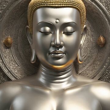close up portrait of golden Budda with close eyes. religion concept. Ai generate