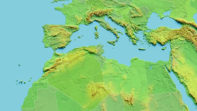 Tunisia Map 3D animated with Borders