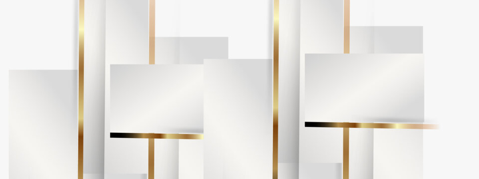 Abstract white and gray background with gorgeous golden line decoration. Vector graphic illustration.