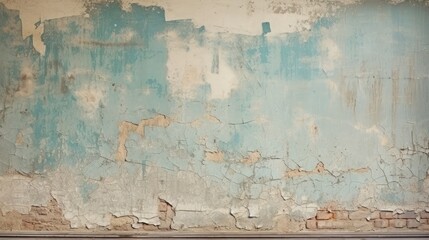 Wall with peeling paint. Texture of old concrete wall for background. A dilapidated building wall in need of major repairs. Facade of a house with damaged plaster. Photophone for retro photography.