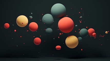 Fototapeta premium Many flying spheres of different sizes in empty space. Abstract background with various balls. Spheric pattern. Illustration for cover, card, postcard, interior design, decor or print.