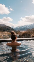 Soaking in a rejuvenating natural hot spring with scenic mountain views