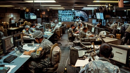 Obraz premium The chaos and confusion in a war command center