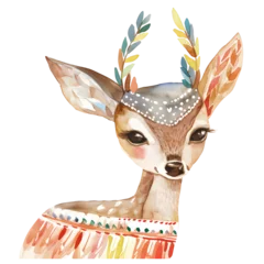 Möbelaufkleber Intriguing watercolor artwork featuring a bohemian-inspired deer embellished with intricate geometric designs. © JewJew