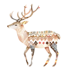 Zelfklevend Fotobehang Intriguing watercolor artwork featuring a bohemian-inspired deer embellished with intricate geometric designs. © JewJew