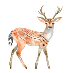 Möbelaufkleber Intriguing watercolor artwork featuring a bohemian-inspired deer embellished with intricate geometric designs. © JewJew