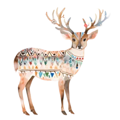 Foto op Plexiglas Intriguing watercolor artwork featuring a bohemian-inspired deer embellished with intricate geometric designs. © JewJew