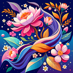 Belted Blooms: A Modern Scarf Design with Vibrant Tropical Flowers, Lush Leaves, Chain