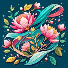 Belted Blooms: A Modern Scarf Design with Vibrant Tropical Flowers, Lush Leaves, Chain