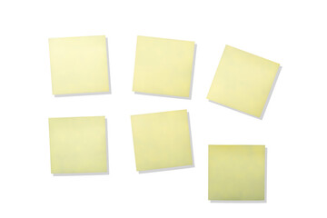 viele gelbe freigestellte Haftnotizzettel mit Schatten auf einem transparentem Hintergrund für...