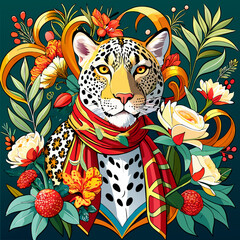 carf Design with Vibrant Tropical Flowers, Lush Leaves, Chain Links, and Belt