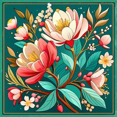 Belted Blooms: A Modern Scarf Design with Vibrant Tropical Flowers, Lush Leaves, Chain