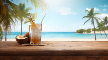 Obraz premium cocktail on the beach with a fresh summer atmosphere generative ai