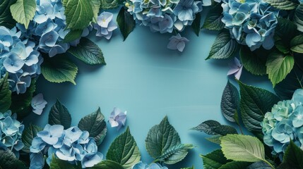 Abstract beautiful minimalistic background empty in the center and with hydrangea flowers