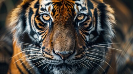 Intense close-up of a wild tiger's piercing gaze, exuding power and grace