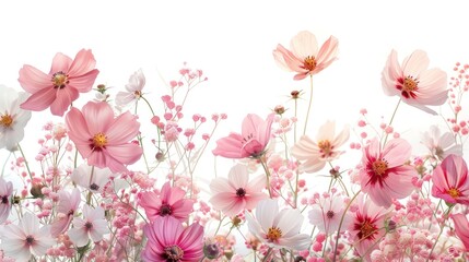 Design of pink and white flowers border on a white background