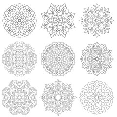  9 Set Easy Mandala For Coloring book Design