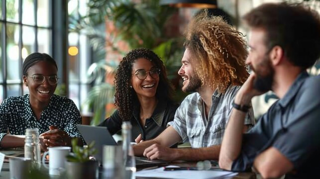 Friendly Coworkers Sharing Ideas During A Casual Meeting, Fostering A Collaborative And Supportive Work Culture