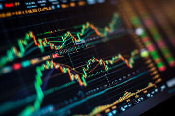 Fototapeta premium close-up of a cryptocurrency exchange rate chart. The chart is dynamic and informative, and there are other charts in the background