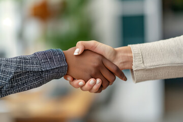 shaking hands with coworker after meeting in office