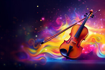 violin with abstract colorful dust background
