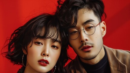 Obraz premium A fashionable picture of an Asian man and woman as a couple 