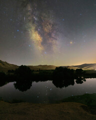Milky way and a bright meteor
