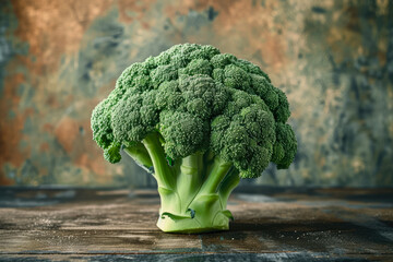 broccoli with a green color and a floret shape and a vitamin overlay on the top